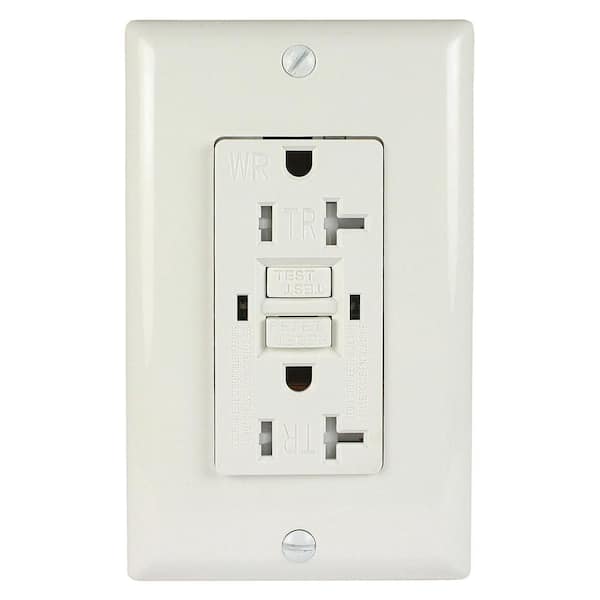 2-Outlet 20 Amp 125 VDC GFCI Electrical Wall Outlet Tamper Resistant Weather Resistant Wall Plate, White