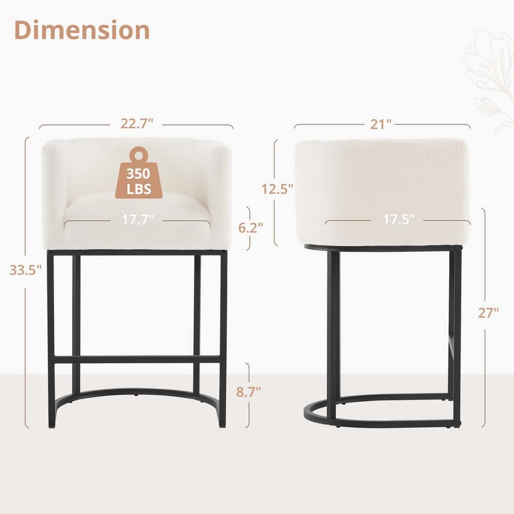 Beige and Black Metal Frame Counter Height Stools, Set of 2