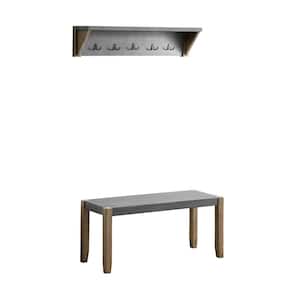 Newport Gray Wood Coat Hook and Bench with Concrete Coating