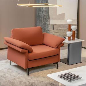 Modern Fabric Accent Armchair Upholstered Single Sofa with Metal Legs Rust Red
