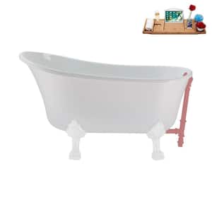 51 in. x 25.6 in. Acrylic Clawfoot Soaking Bathtub in Glossy White with Glossy White Clawfeet and Matte Pink Drain