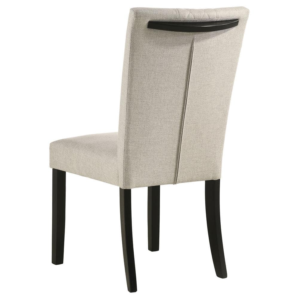 Beige Upholstered Side Chair with Black Legs