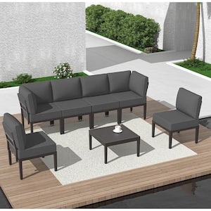 7-Piece Metal Outdoor Sectional Set with Cushion Grey