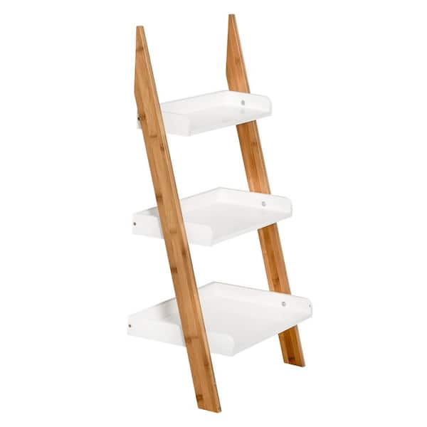 Ballucci 3-Tier Storage Ladder Shelf Bookcase, Wood Leaning Ladder Bookshelf, White