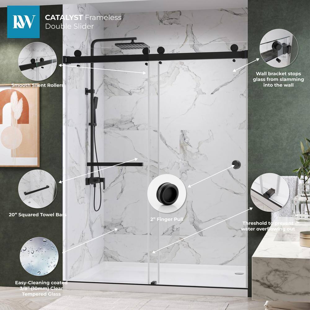 Matte Black Frameless Sliding Shower Door with Clear Glass