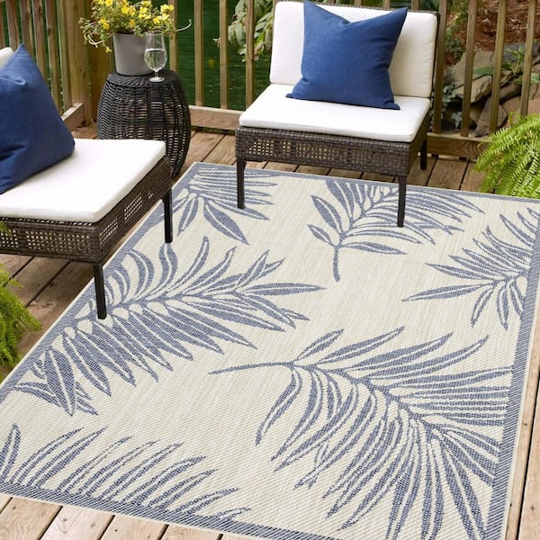 Liana Ivory and Blue 6 ft. x 9 ft. Indoor/Outdoor Area Rug
