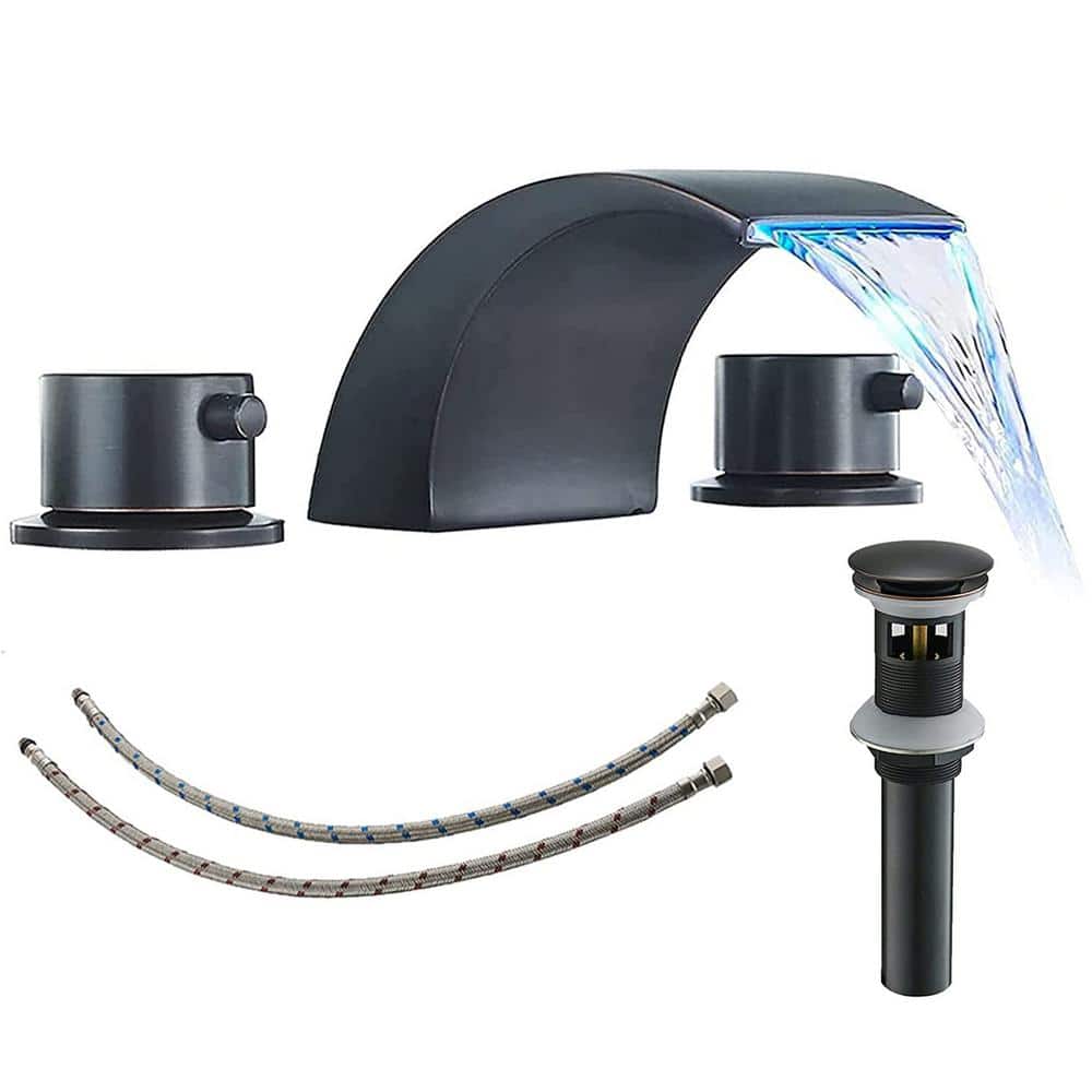 FLG 8 in. Widespread Double-Handle Bathroom Sink Faucet with LED Light ...