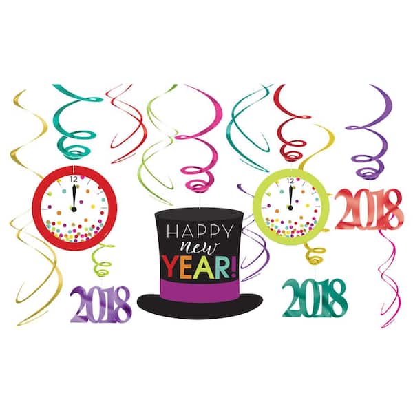 Amscan 9.5 in. x 10 in. New Year's Jewel Tone Swirl Decorations Value Pack (12-Count, 3-Pack)