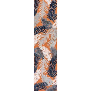 Montego High-Low Tropical Palm Orange/Navy/Ivory 2 ft. x 8 ft. Indoor/Outdoor Area Rug