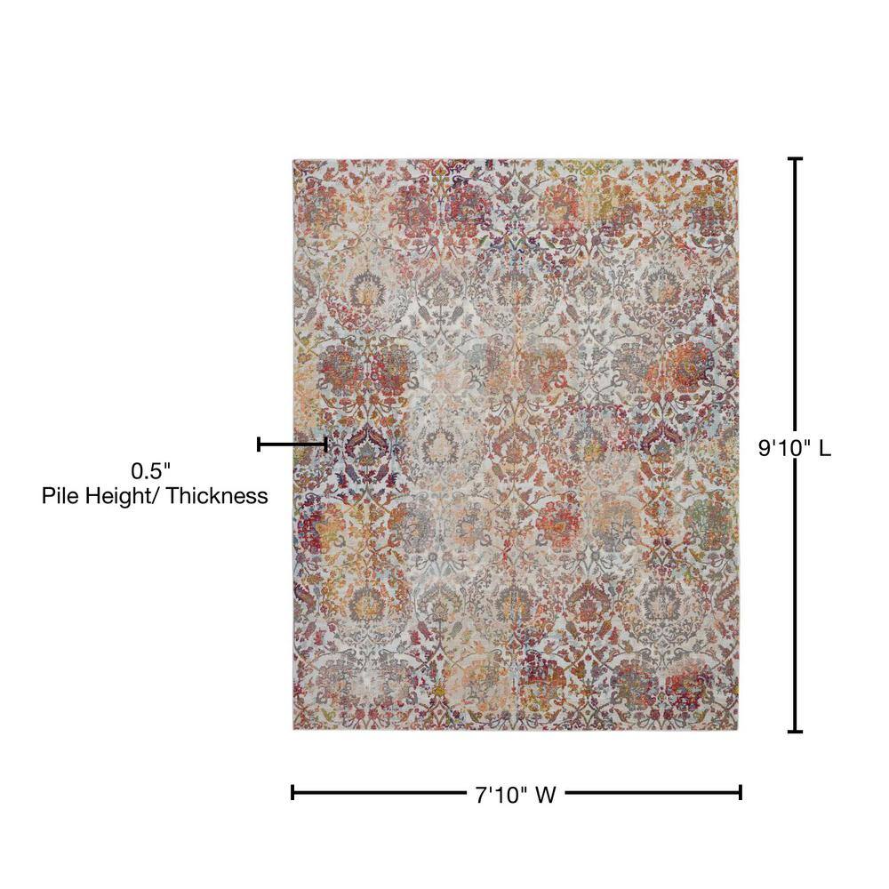 Ivory and Orange Floral Synthetic 8' x 10' Easy Care Area Rug