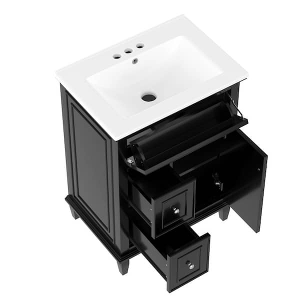 Ziyudura 24 in. Single Sink Freestanding Black Bath Vanity with