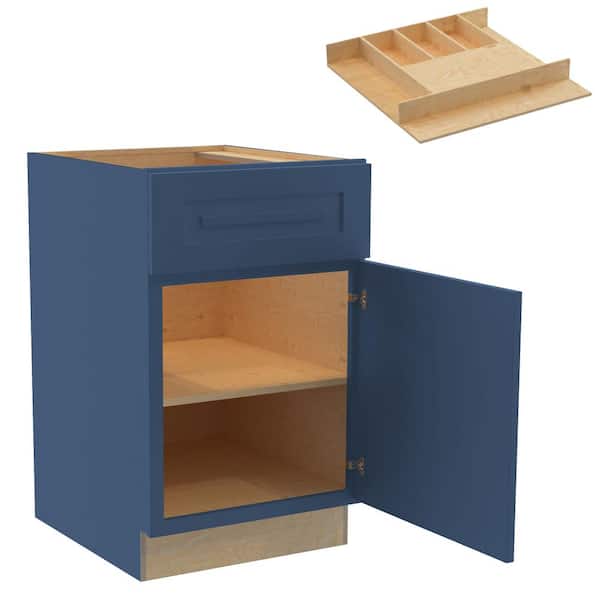 Home Decorators Collection Grayson 21 in. W x 24 in. D x 34.5 in. H Assembled Plywood Base Kitchen Cabinet in Mythic Blue with Cutlery Soft Cls RH