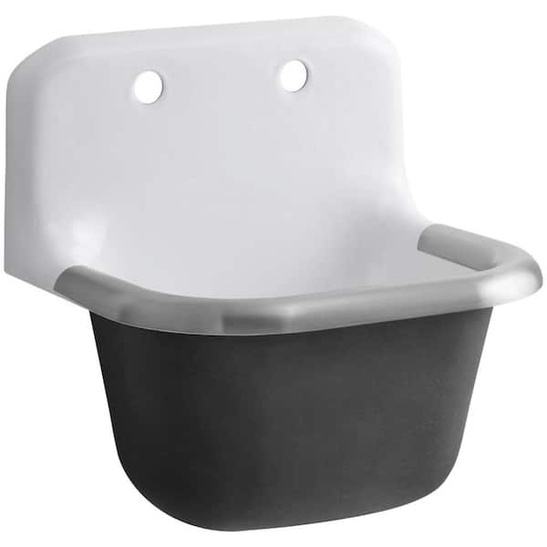 KOHLER Bannon 22-1/4 in. x 18-1/4 in. Cast Iron 2-Hole Wall Mount Utility, Laundry, Service Sink in White