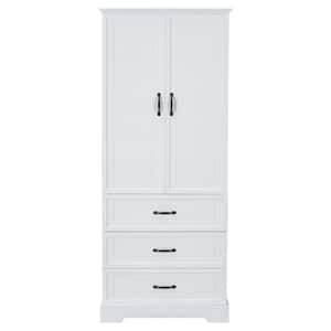 29 in. W x 16 in. D 68.90 in. H Ready to Assemble Tall Bath Storage Cabinet in White with 2-Doors and Drawers