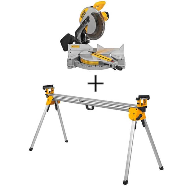 DEWALT 15 Amp Corded 12 in. Compound Single Bevel Miter Saw and Heavy Duty Miter Saw Stand