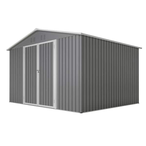 Unbranded 10 ft. x 8 ft. Metal Outdoor Storage Shed, All Weather Metal Sheds with Lockable Doors, Tool Shed Grey (80 sq. ft. )
