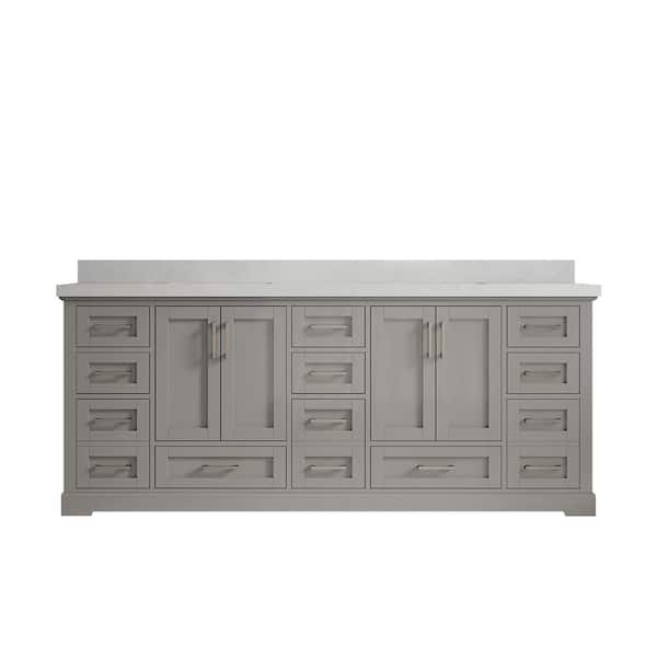 Willow Collections Boston 84 in. W x 22 in. D x 36 in. H Double Sink Bath Vanity in Elephant Gray with 2" Carrara Quartz Top