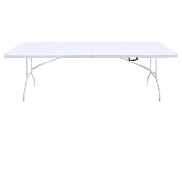 8 ft. Outdoor Camping Picnic Table High Load Bearing Folding Portable Plastic Table in White