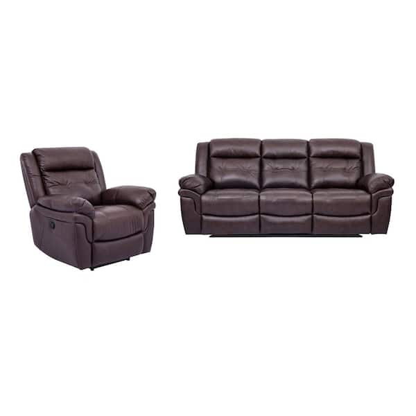 Armen Living Marcel 91 in. W Dark Brown Leather Sofa and 40. W Recliner Set (2-Piece)