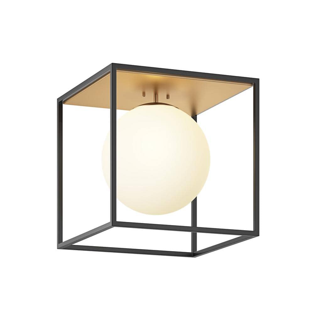 Modern Globe 13.97 in. 1-Light Semi- Flush Mount with Frosted Glass Globe L