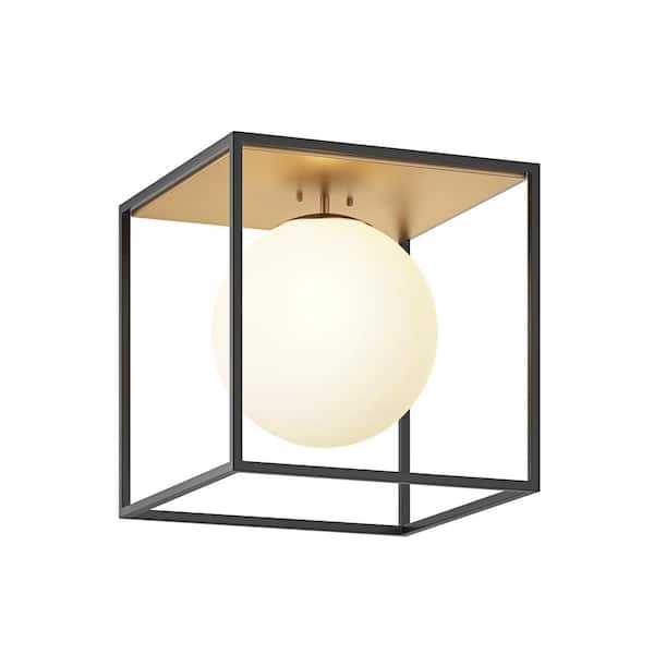 aiwen Modern Globe 13.97 in. 1-Light Semi- Flush Mount with Frosted Glass Globe Lampshade Hanging Lamp