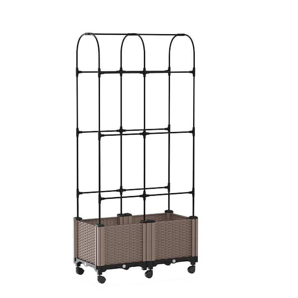 Raised Garden Bed Planter Box w/Wheels Tomato Planter w/Trellis 32 in. L x 16 in. W x 73 in. H Outdoor Wood Cage, 2-Pack