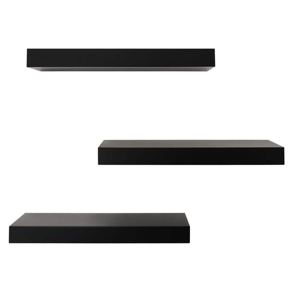 Sleek Trio Black Engineered Wood Floating Wall Shelves