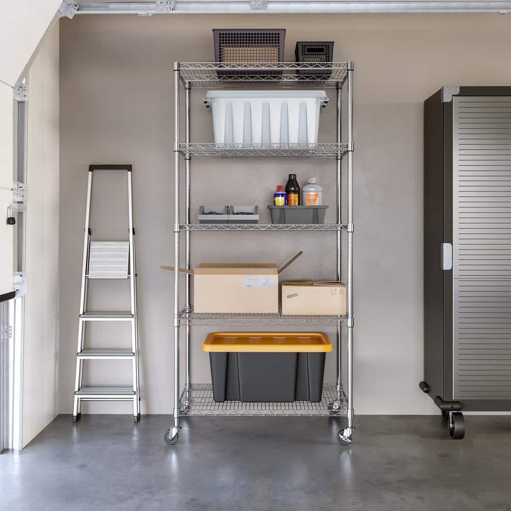 UltraDurable 5-Tier NSF-Certified Steel Wire Shelving with Wheels, 36" x 24"