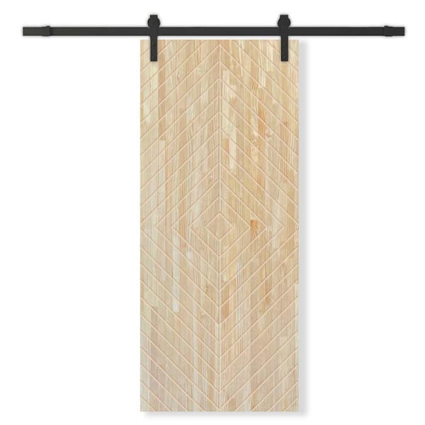 CALHOME 30 in. x 84 in. Natural Pine Wood Unfinished Interior Sliding Barn Door with Hardware Kit