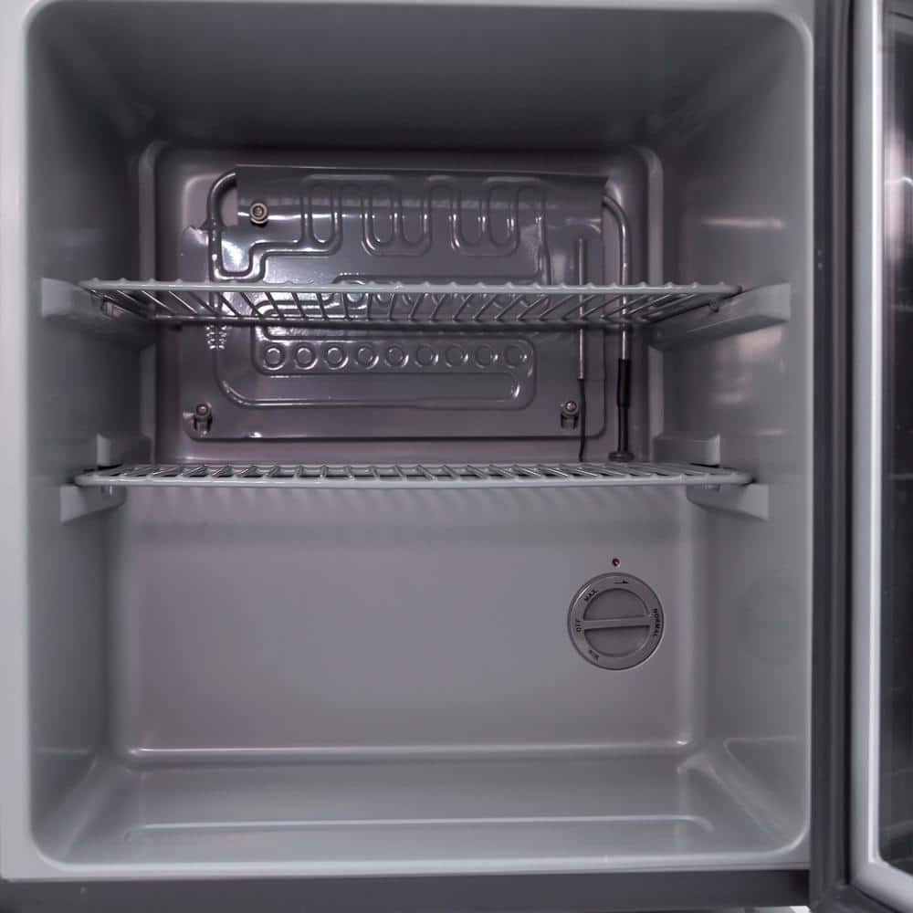 Compact Black Glass Door Beverage Cooler with Adjustable Shelves