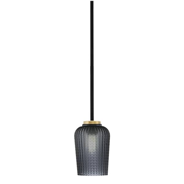 Elonia 100-Watt 1-Light Matte Black and Brass Stem Mini