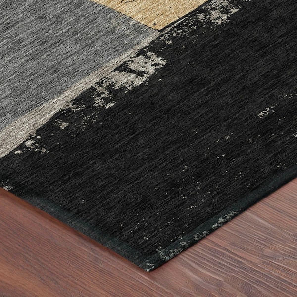 Chantille Machine Washable Indoor/Outdoor Abstract ACN2511 Black 8 ft. x 10 ft. Area Rug