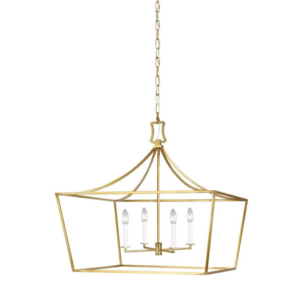 Burnished Brass 4-Light Geometric Lantern Chandelier