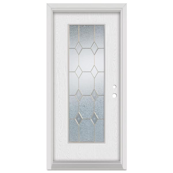Stanley Doors 36 in. x 80 in. Geometric Left-Hand Full Lite Brass Finished Fiberglass Oak Woodgrain Prehung Front Door