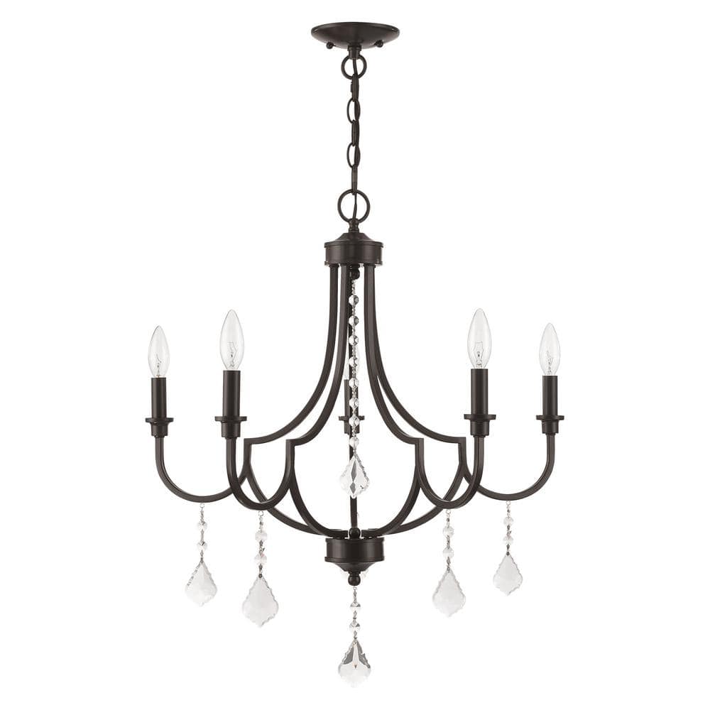 Mini English Bronze 5-Light Crystal Chandelier with Candelabra Bulbs