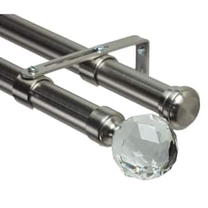 48 in. Non-Adjustable 1-1/8 in. Double Window Curtain Rod Set in Stainless with Gemstone Finial