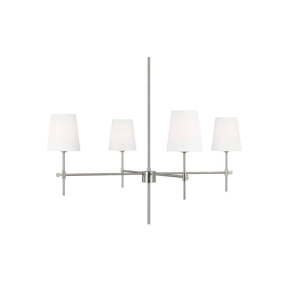 Brushed Nickel 4-Light Chandelier with White Linen Shades