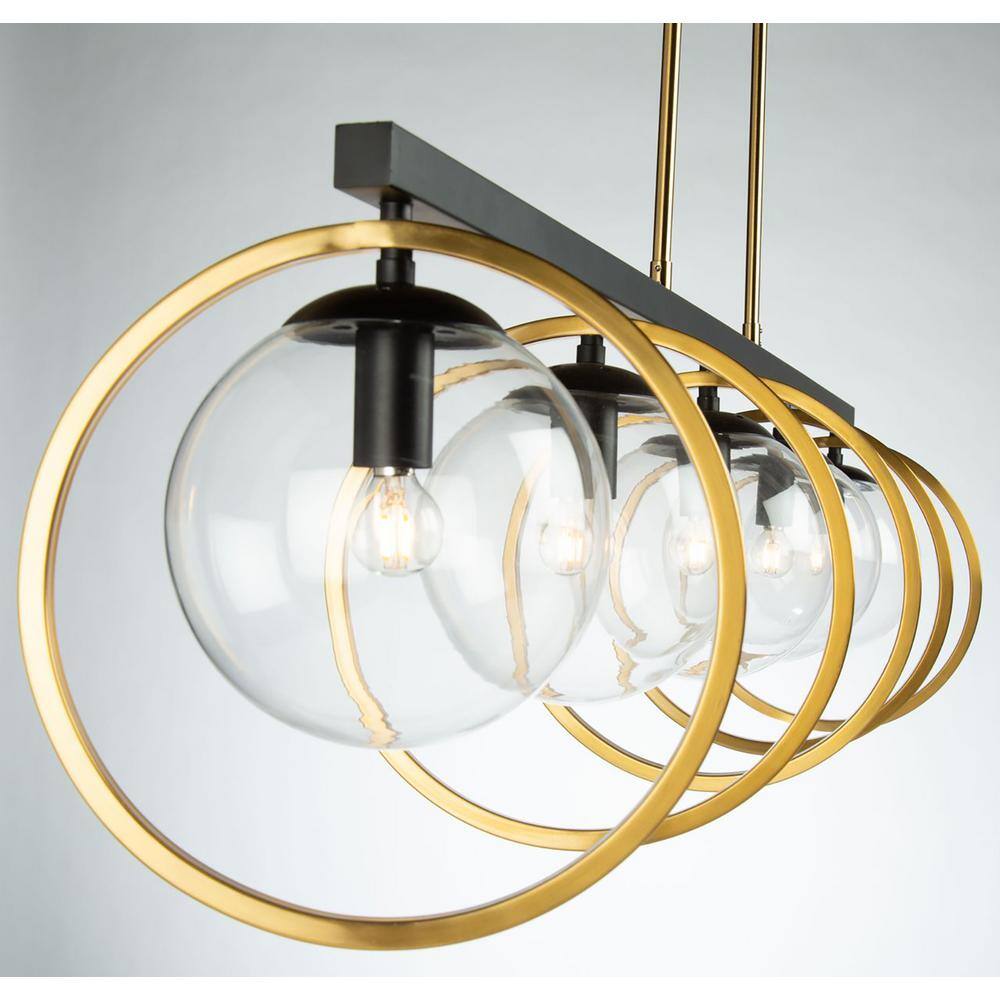 Lugano Elegance 5-Light Chandelier in Black and Vintage Brass with Clear Glass Shades