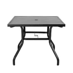 Black Square Metal Outdoor Patio Dining Table with Umbrella Hole