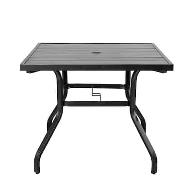Black Square Metal Outdoor Patio Dining Table with Umbrella Hole