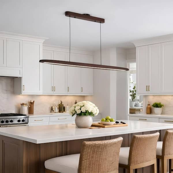 MODERN HABITAT 39 in. Integrated LED Walnut Wood Modern Linear