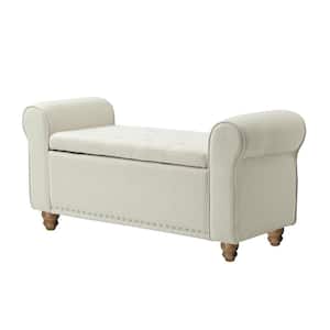 Laura 43.7"W*16.5"D*22"H H Ivory Upholstered Entryway Storage Bench