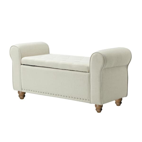 ARTFUL LIVING DESIGN Laura 43.7"W*16.5"D*22"H H Ivory Upholstered Entryway Storage Bench
