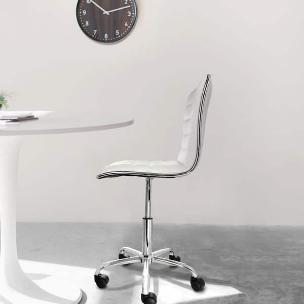 Faux Leather Adjustable Height Rolling Office Chair in White