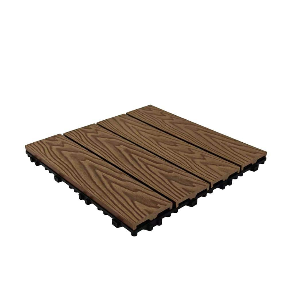 FIROMO 11.8 in. x 11.8 in. Wood-Plastic Composite Patio Deck Tiles Patio Floor Tiles, Teak (11-Pieces)