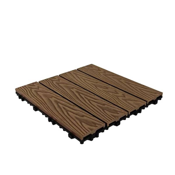 FIROMO 11.8 in. x 11.8 in. Wood-Plastic Composite Patio Deck Tiles Patio Floor Tiles, Teak (11-Pieces)