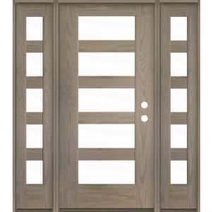 ASCEND Modern 64 in. x 80 in. Left-Hand/Inswing 5-Lite Clear Glass Oiled Leather Stain Fiberglass Prehung Front Door/DSL