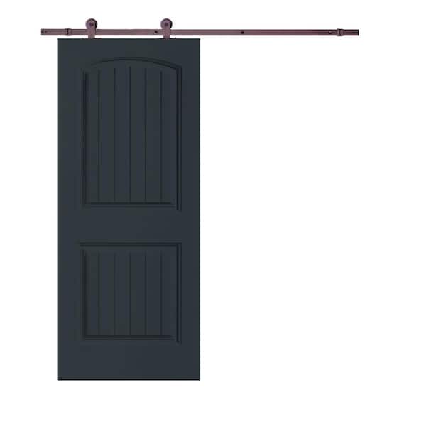 CALHOME Elegant 36 in. x 80 in. Charcoal Gray Stained Composite MDF 2 Panel Camber Top Sliding Barn Door with Hardware Kit