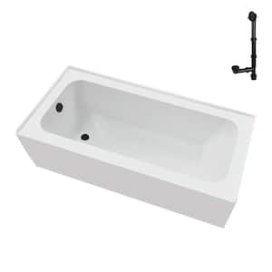 60 in. x 30 in. Soaking Acrylic Alcove Bathtub with Left Drain in Glossy White, External Drain in Matte Black