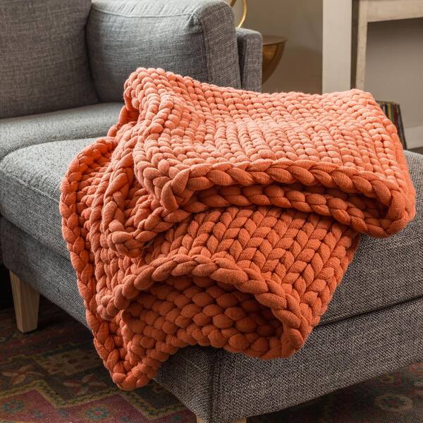 Donna Sharp Coral Acrylic Chunky Knitted Throw 70011 The Home Depot